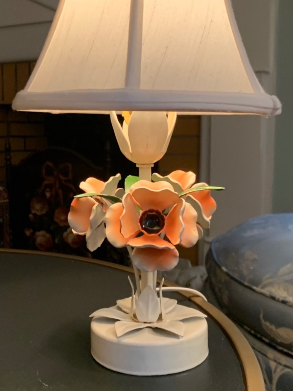Vintage French Floral Tole Lamp